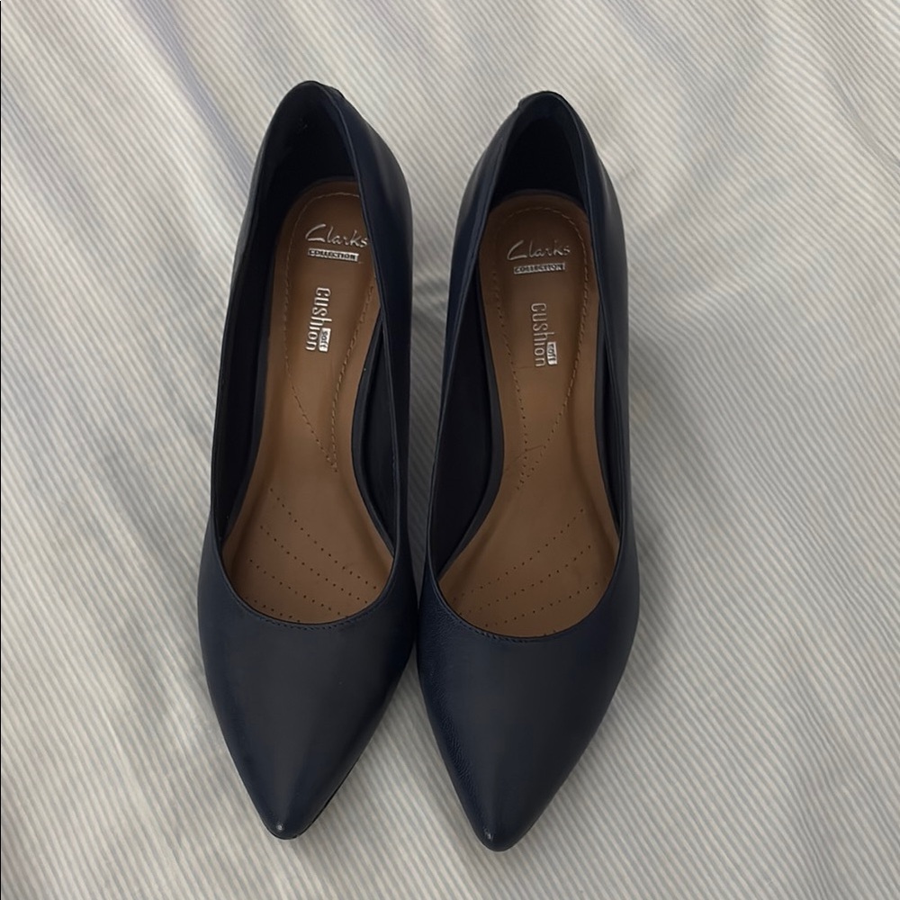 Clarks Blue Heeled Shoes Elegant Design